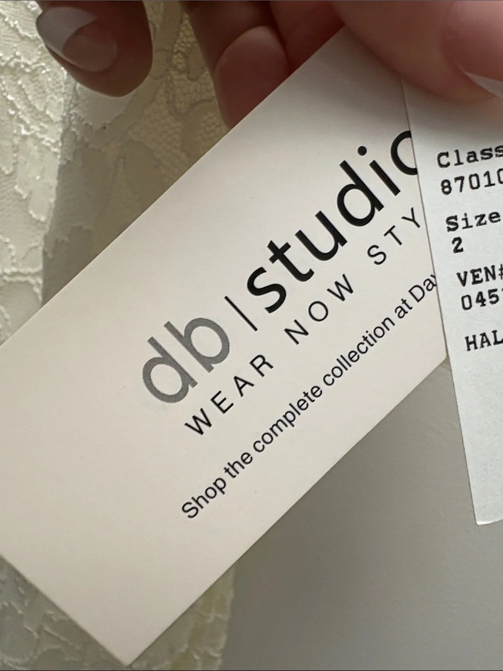 NWT David’s Bridal DB Studio Ivory Lace Beaded Halter Sheath Dress Size 2